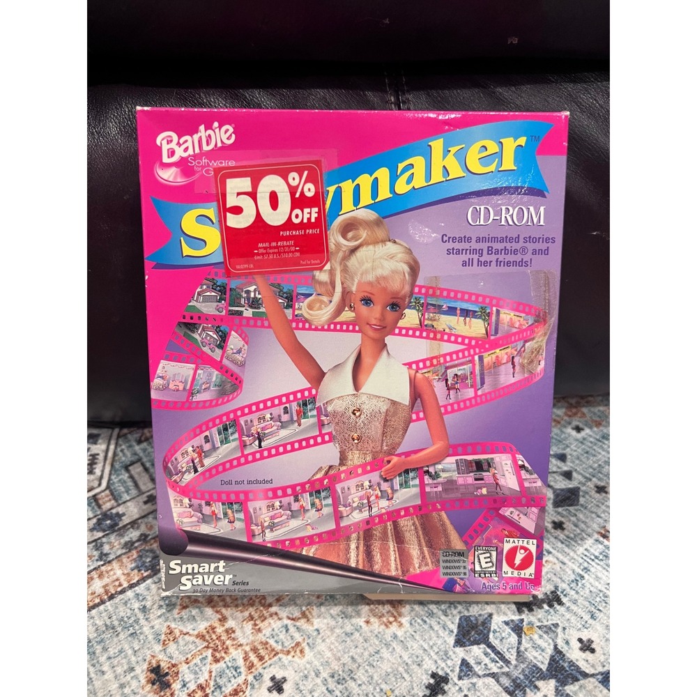 BARBIE Storymaker CD-ROM Windows PC Computer Game‎ Mattel Media 90s Open Box